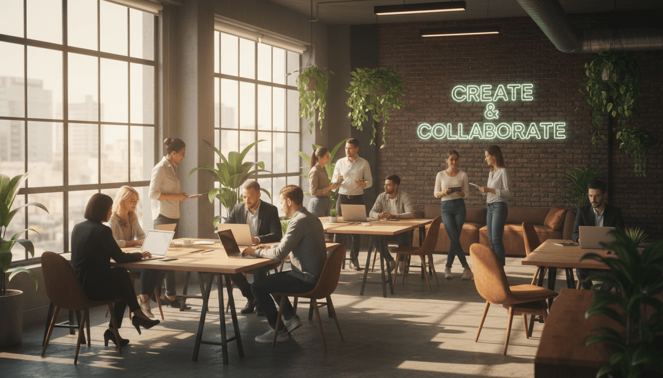 Diverse professionals in a co-working space