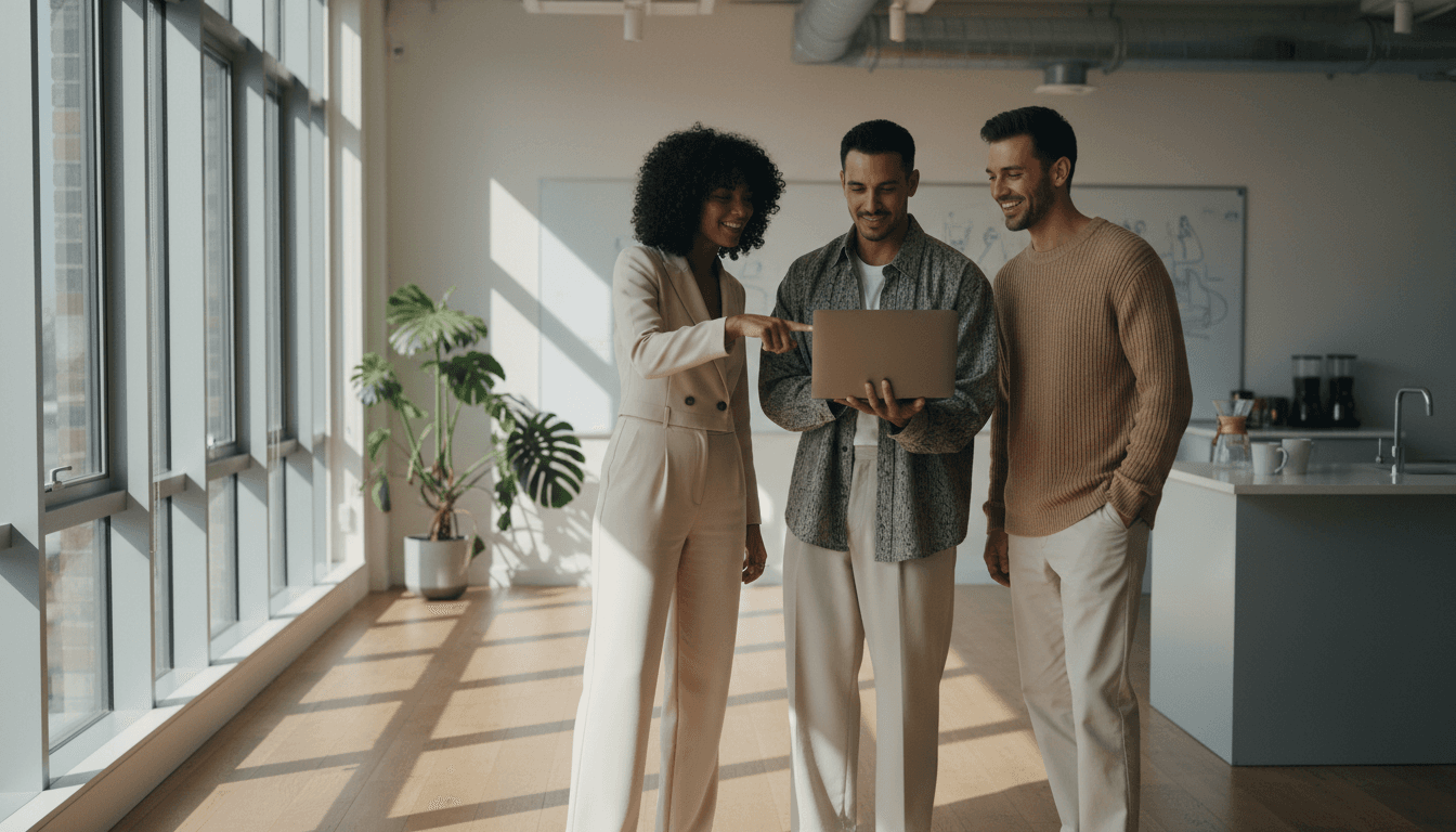 Professionals collaborating in a bright modern co-working space