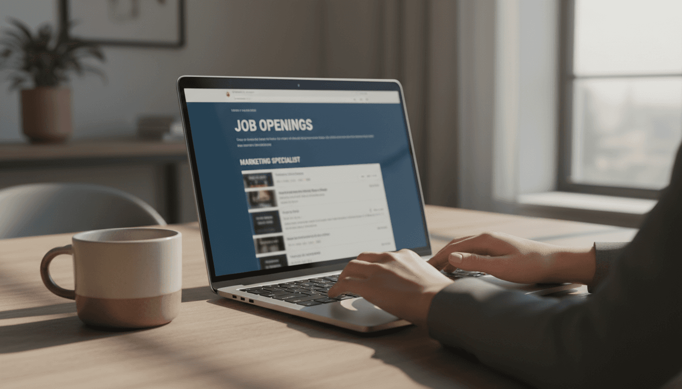Job listings interface on a laptop
