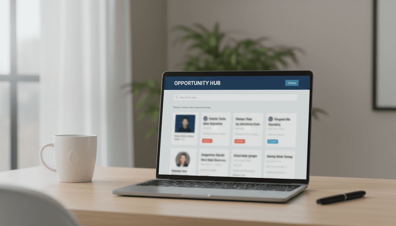 Curated job listings on a laptop screen