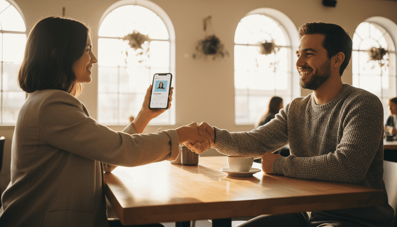 Two professionals connecting after meeting on the platform