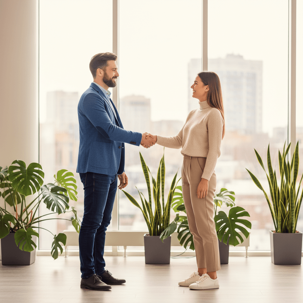 Two professionals shaking hands after a business collaboration