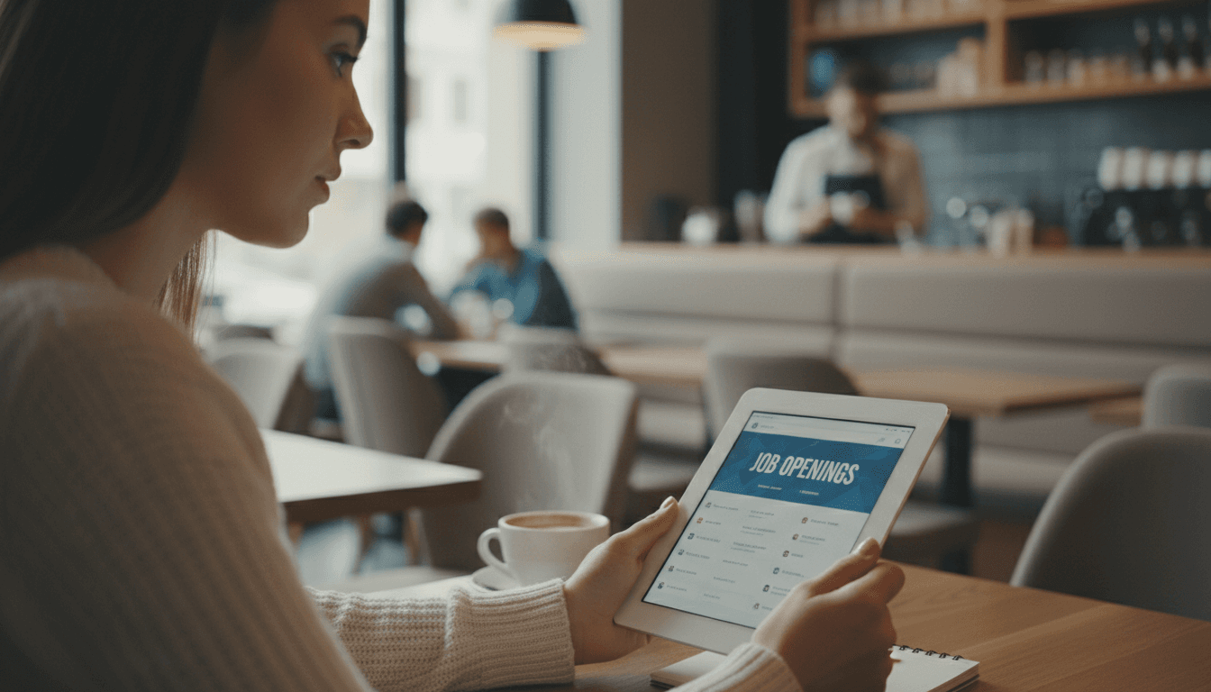Job seeker reviewing job listings on tablet