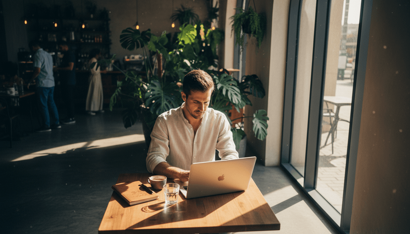 Freelancer working from a Dubai café