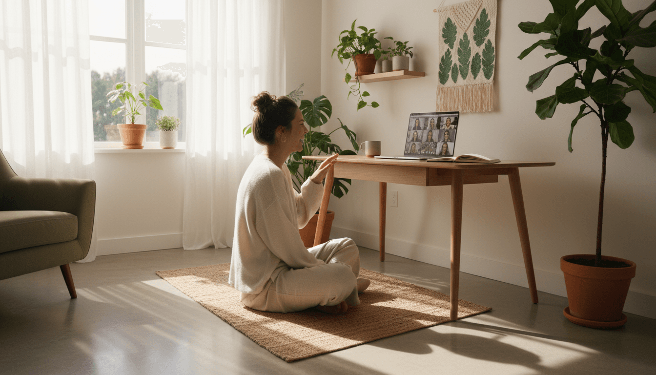 Remote worker on video call from home office